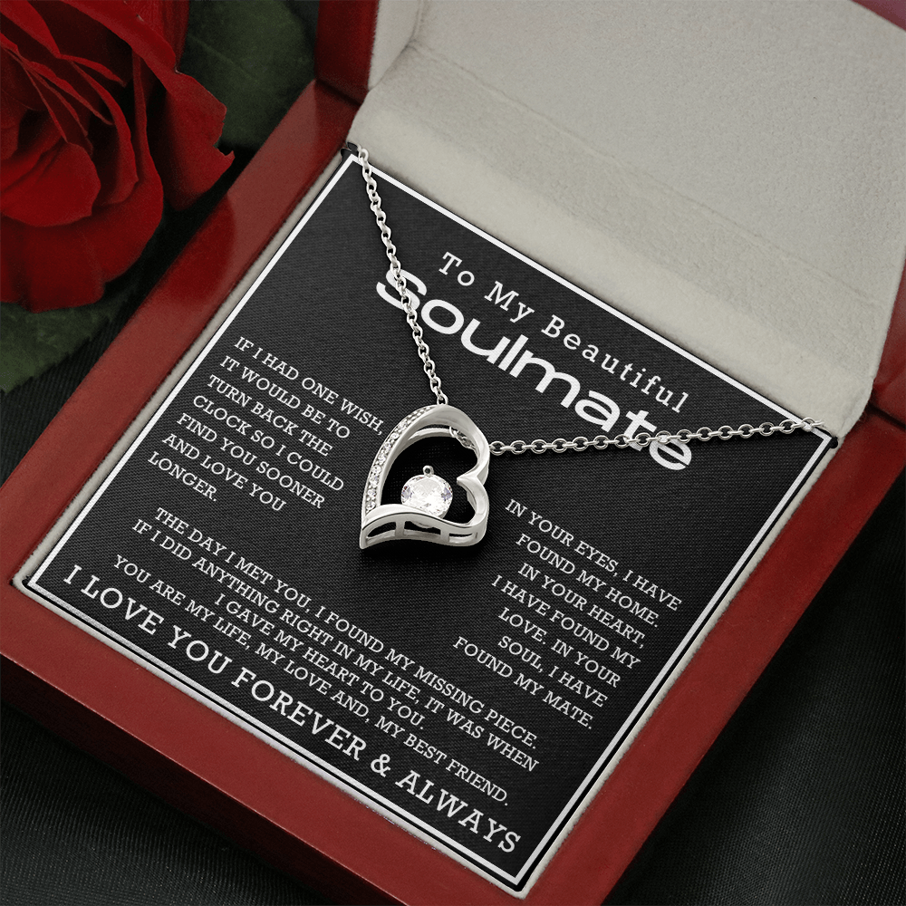 To My Beautiful Soulmate Forever Love Hearts Necklace, Anniversary Gift for Girlfriend with Message Card