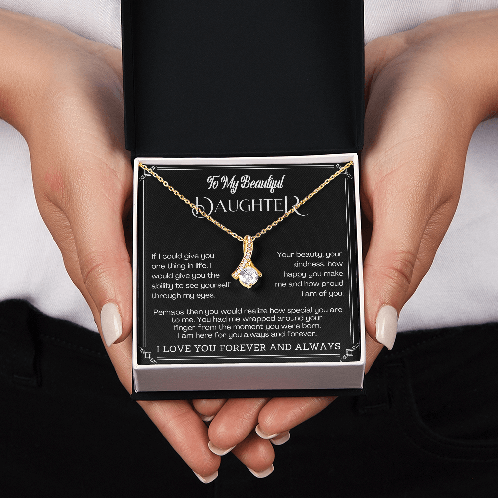 Alluring Beauty Yellow and White Gold Necklace for Daughter with Message card