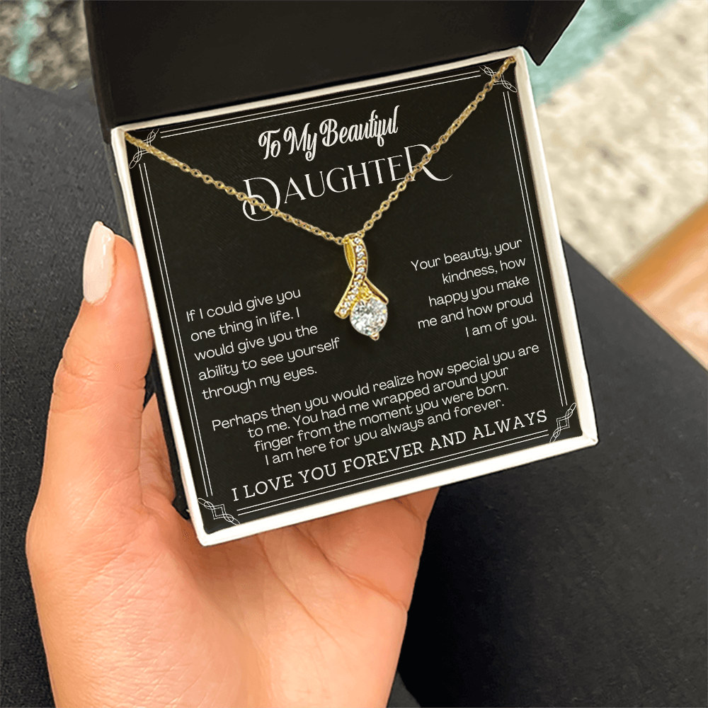 Alluring Beauty Yellow and White Gold Necklace for Daughter with Message card