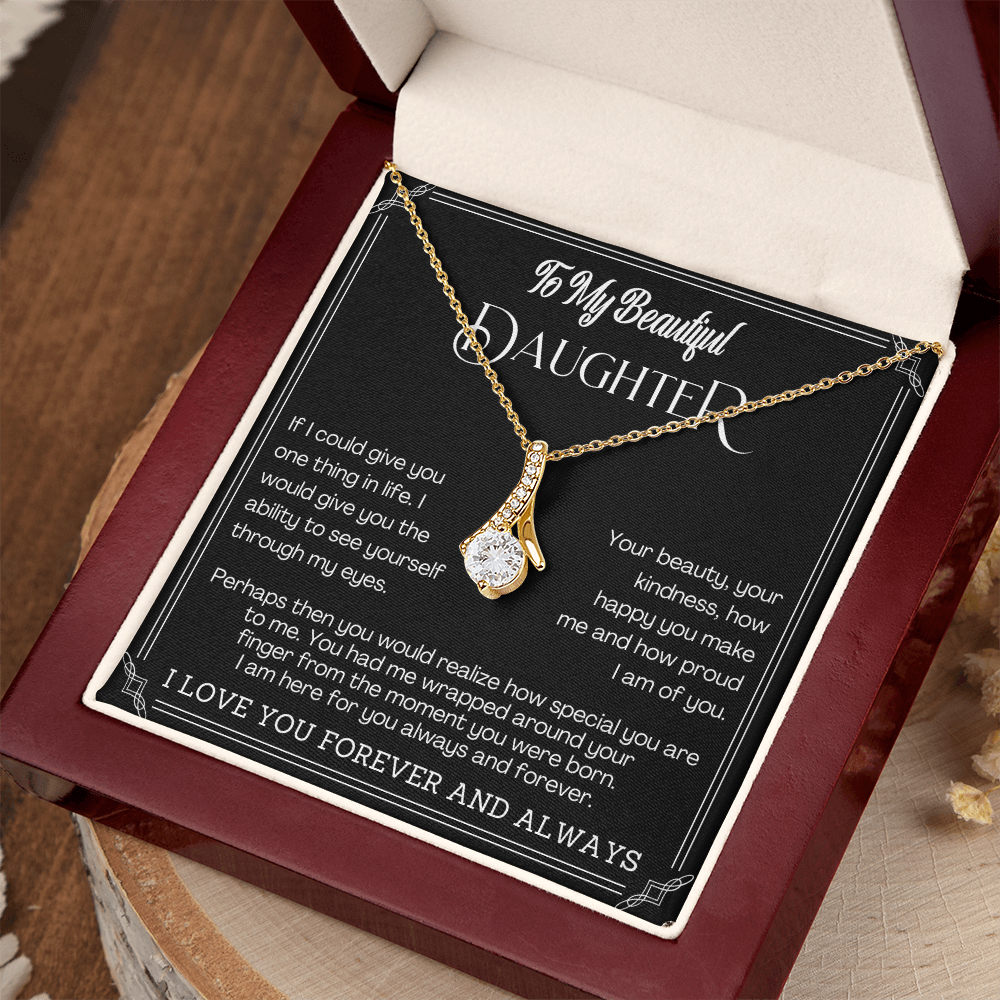 Alluring Beauty Yellow and White Gold Necklace for Daughter with Message card