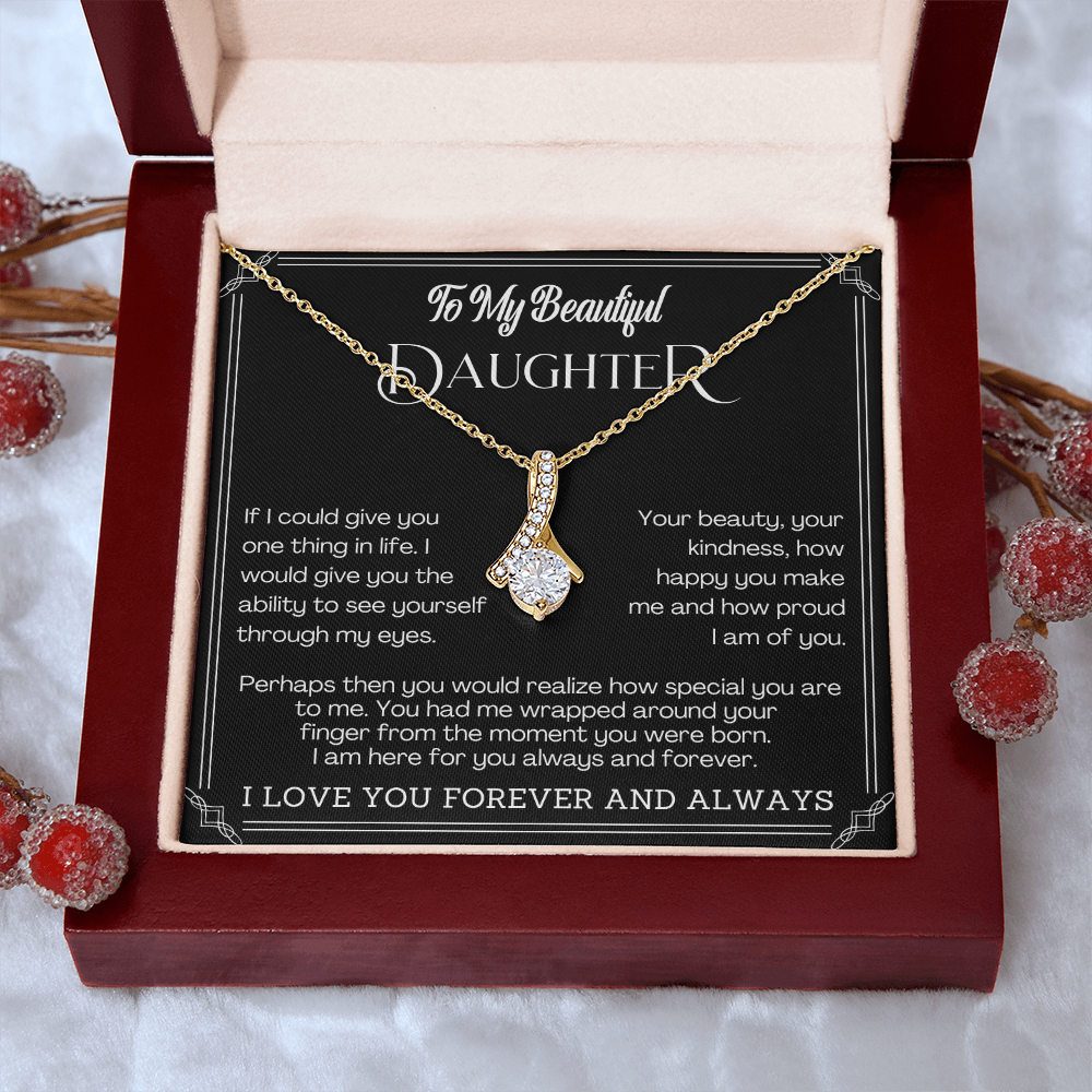 Alluring Beauty Yellow and White Gold Necklace for Daughter with Message card