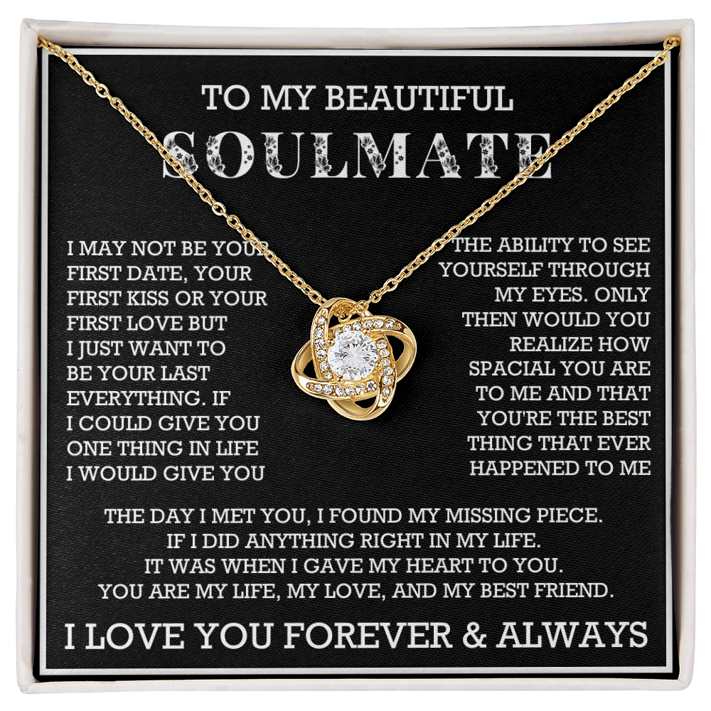 To My Beautiful Soulmate Love Knot Necklace, Gift for Wife, Girlfriend, Anniversary Necklace