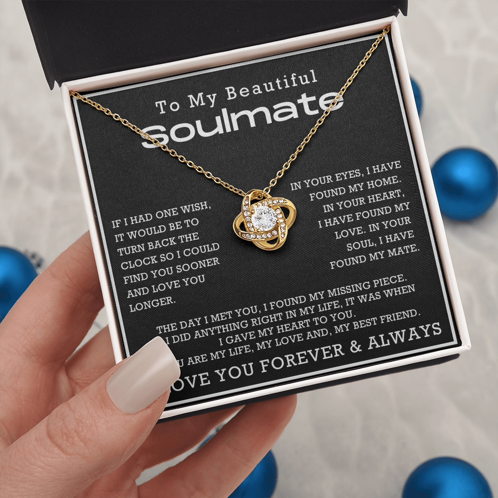 To My Beautiful Soulmate Love Knot Necklace, Anniversary Gift for Girlfriend with Message Card