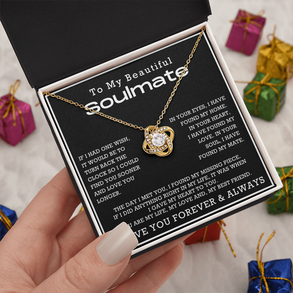 To My Beautiful Soulmate Love Knot Necklace, Anniversary Gift for Girlfriend with Message Card