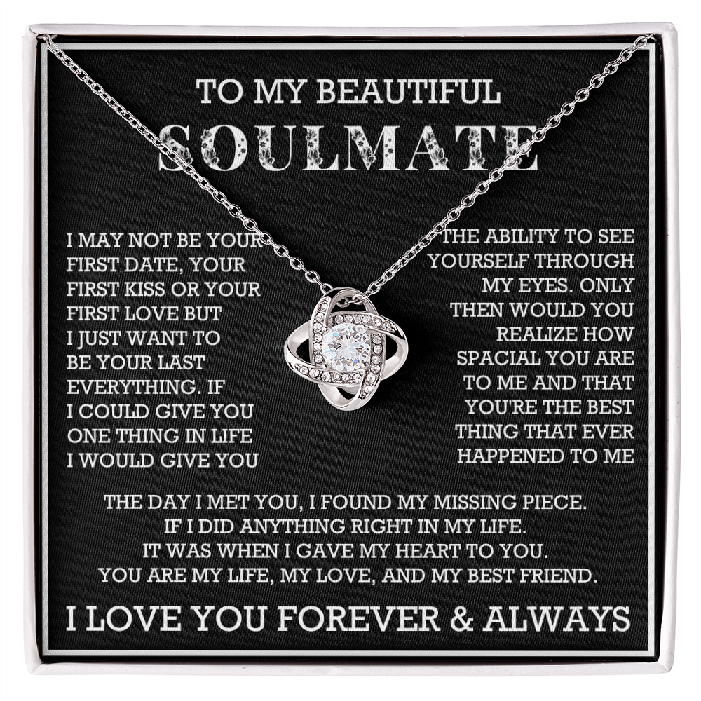 To My Beautiful Soulmate Love Knot Necklace, Gift for Wife, Girlfriend, Anniversary Necklace
