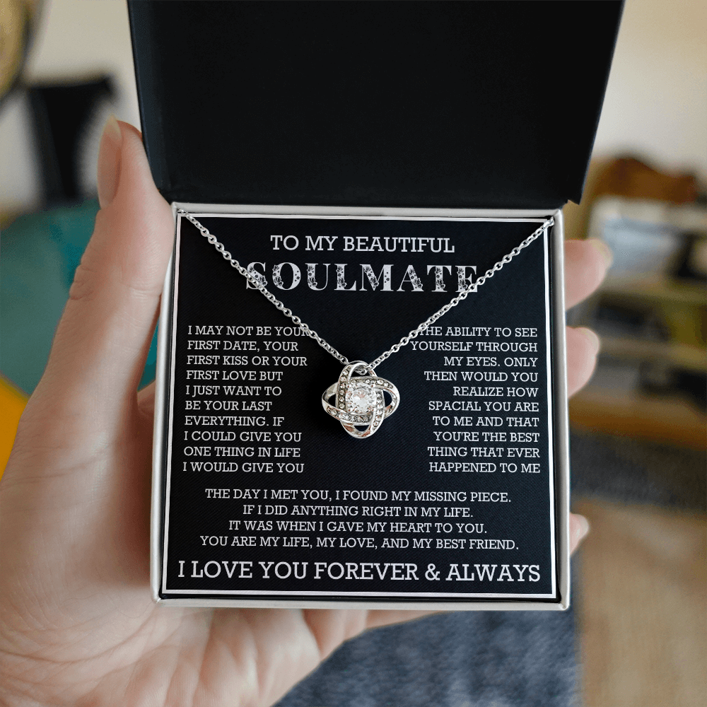 To My Beautiful Soulmate Love Knot Necklace, Gift for Wife, Girlfriend, Anniversary Necklace