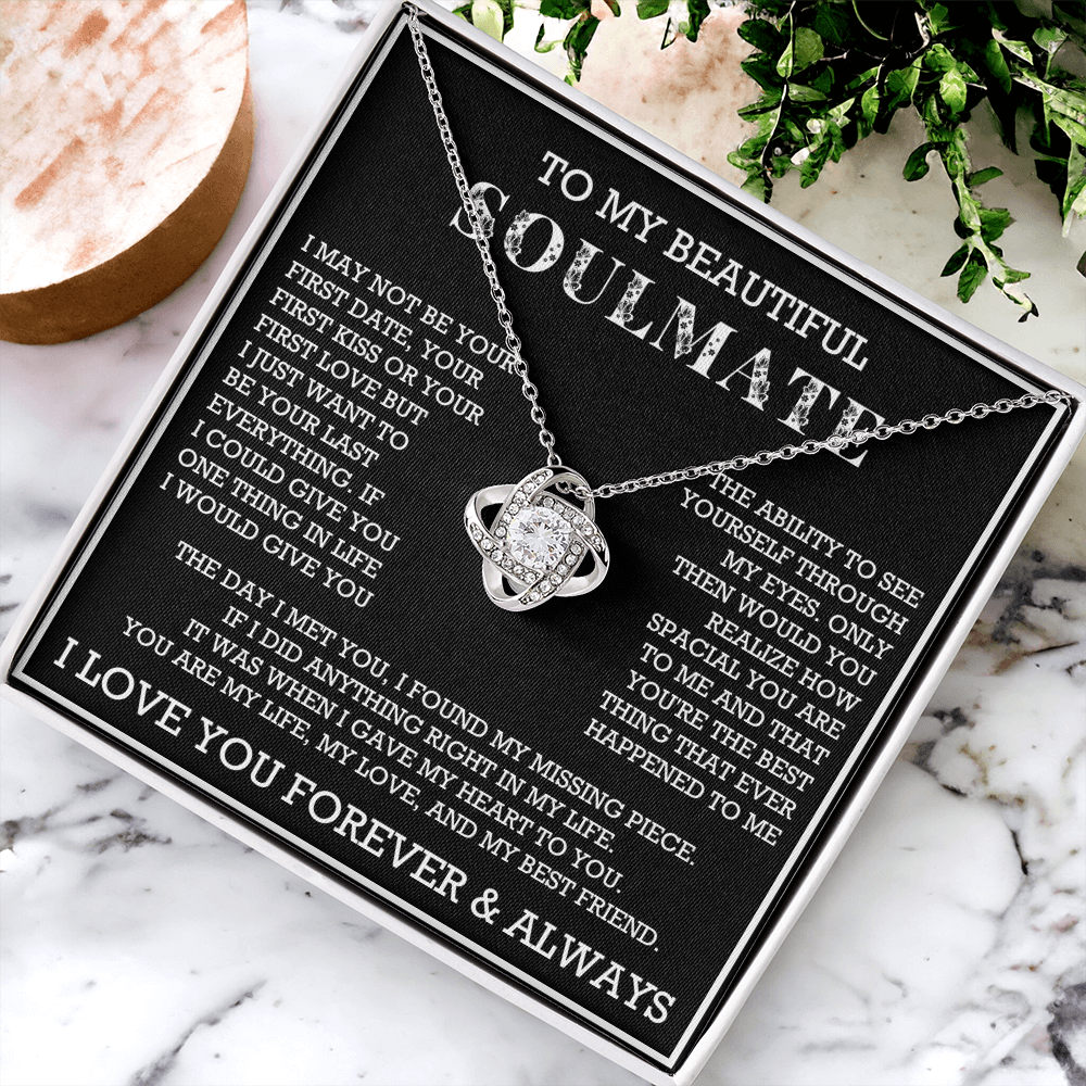 To My Beautiful Soulmate Love Knot Necklace, Gift for Wife, Girlfriend, Anniversary Necklace