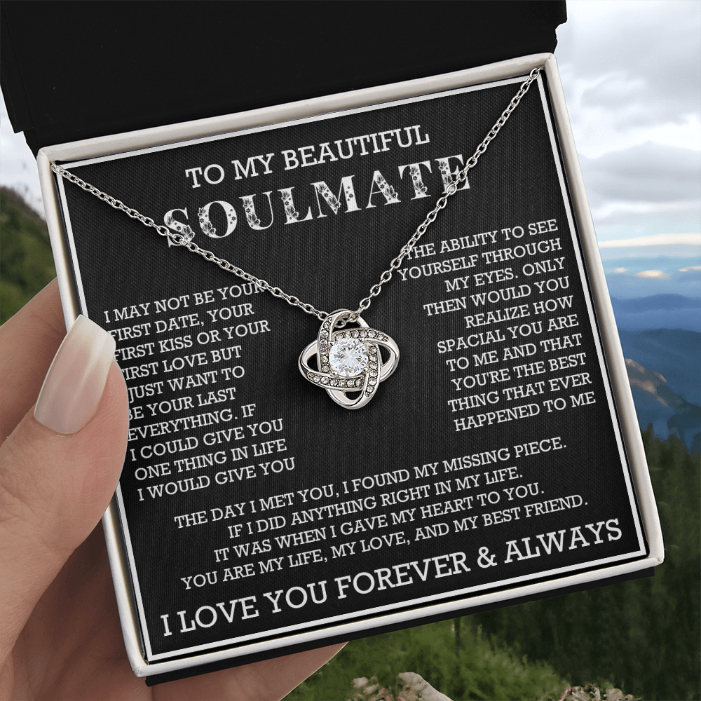 To My Beautiful Soulmate Love Knot Necklace, Gift for Wife, Girlfriend, Anniversary Necklace