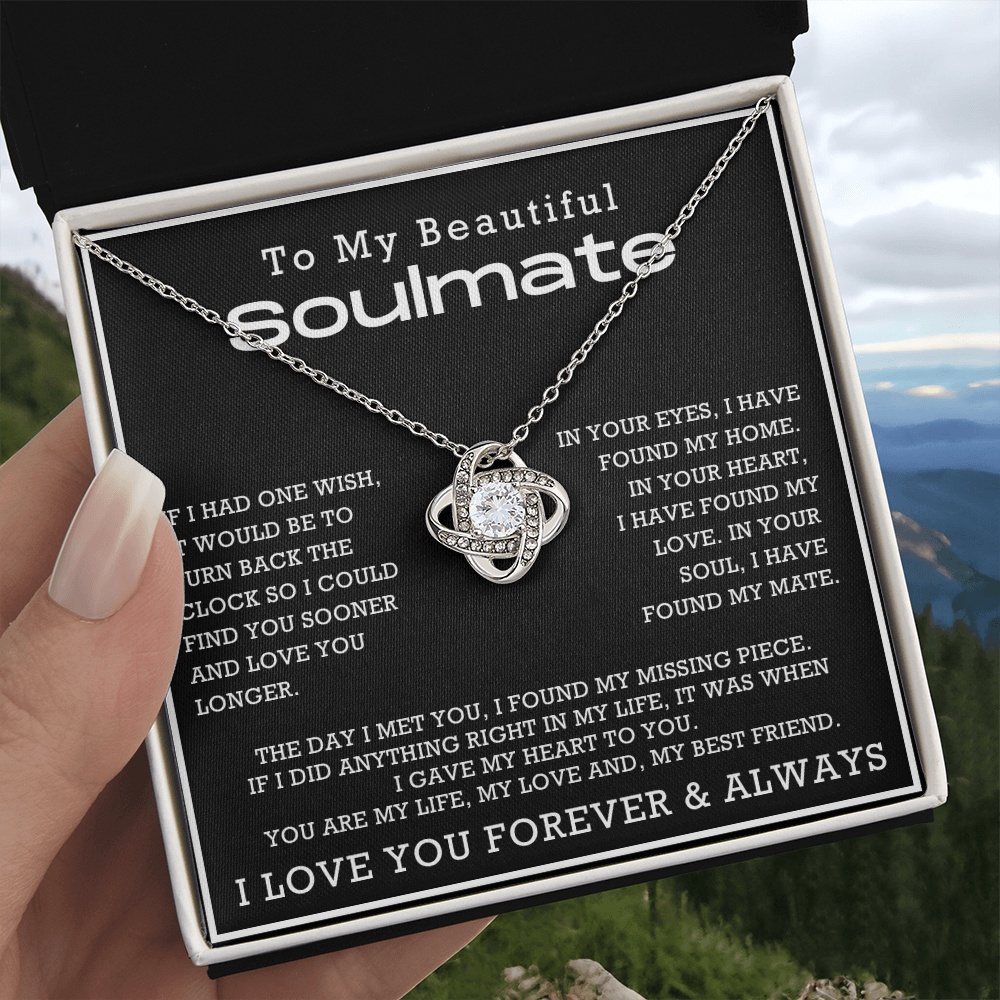 To My Beautiful Soulmate Love Knot Necklace, Anniversary Gift for Girlfriend with Message Card