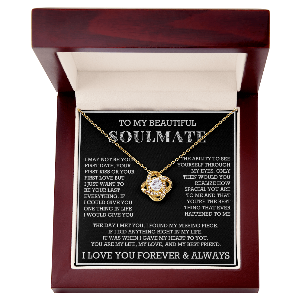 To My Beautiful Soulmate Love Knot Necklace, Gift for Wife, Girlfriend, Anniversary Necklace