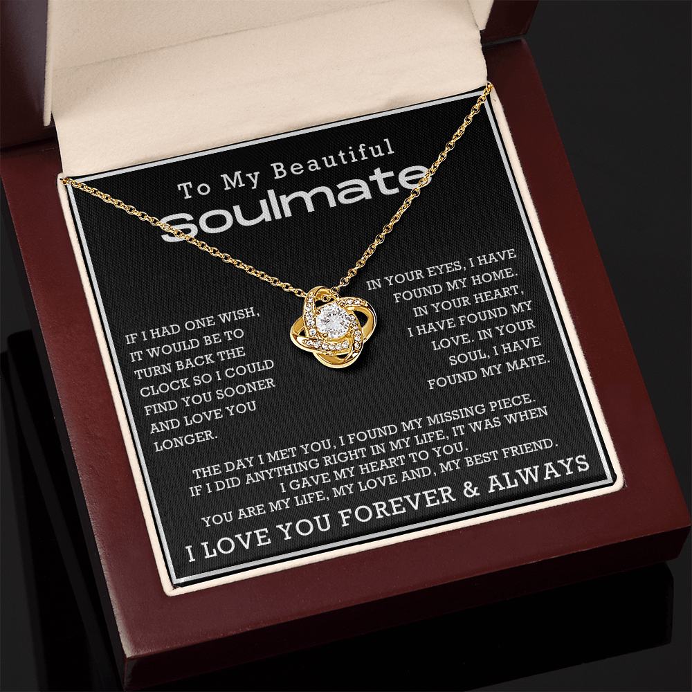 To My Beautiful Soulmate Love Knot Necklace, Anniversary Gift for Girlfriend with Message Card
