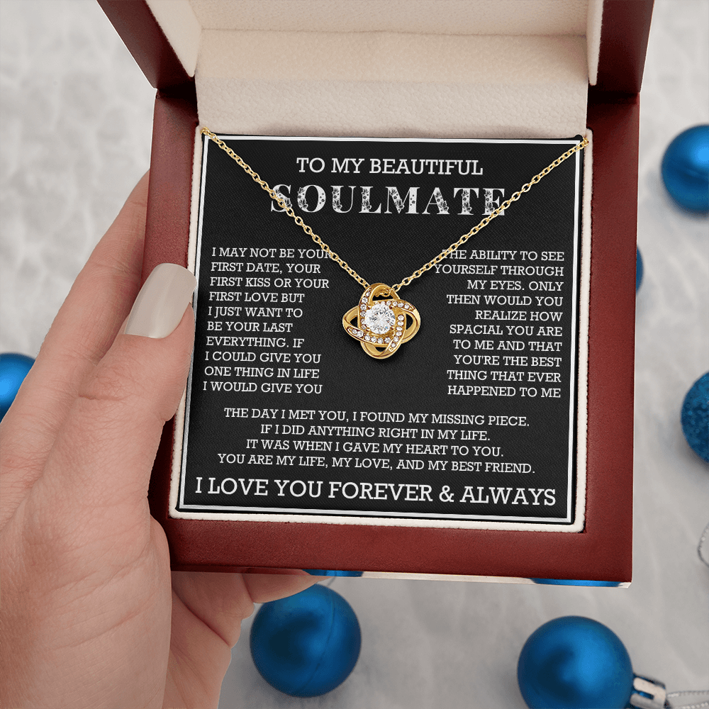 To My Beautiful Soulmate Love Knot Necklace, Gift for Wife, Girlfriend, Anniversary Necklace