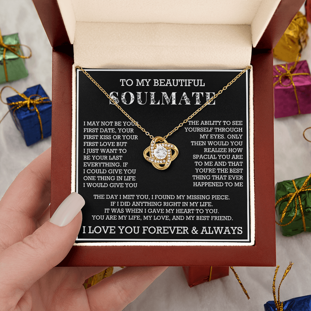 To My Beautiful Soulmate Love Knot Necklace, Gift for Wife, Girlfriend, Anniversary Necklace