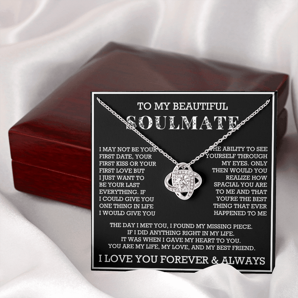 To My Beautiful Soulmate Love Knot Necklace, Gift for Wife, Girlfriend, Anniversary Necklace