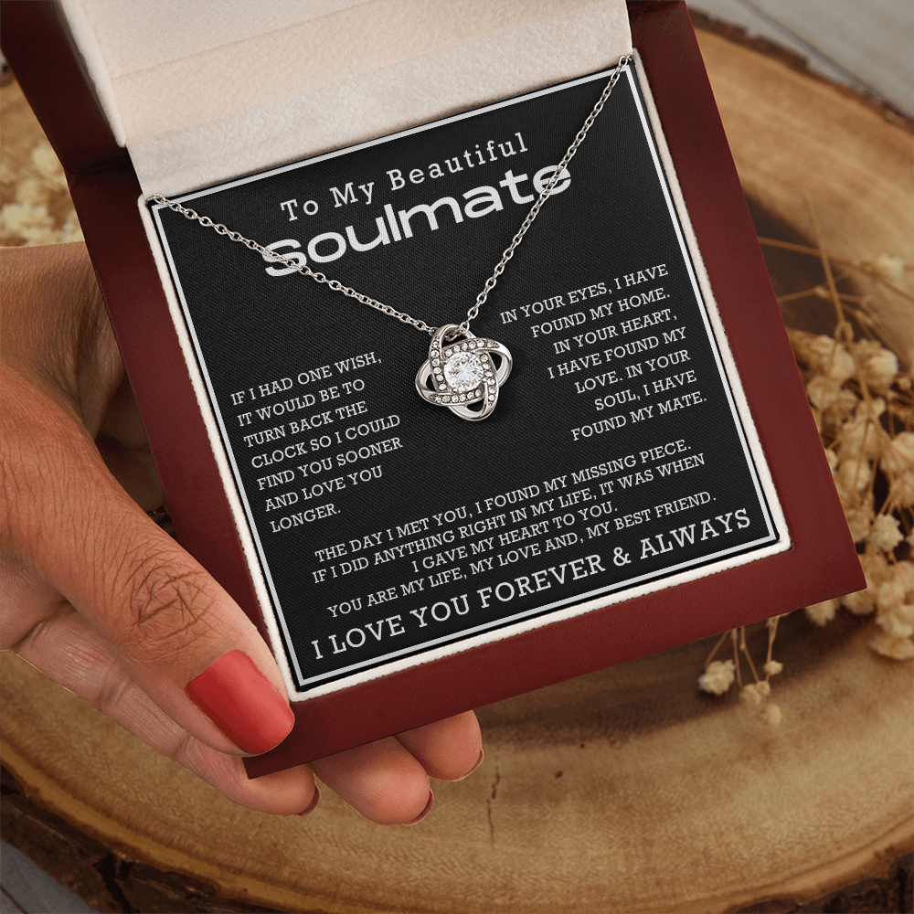 To My Beautiful Soulmate Love Knot Necklace, Anniversary Gift for Girlfriend with Message Card