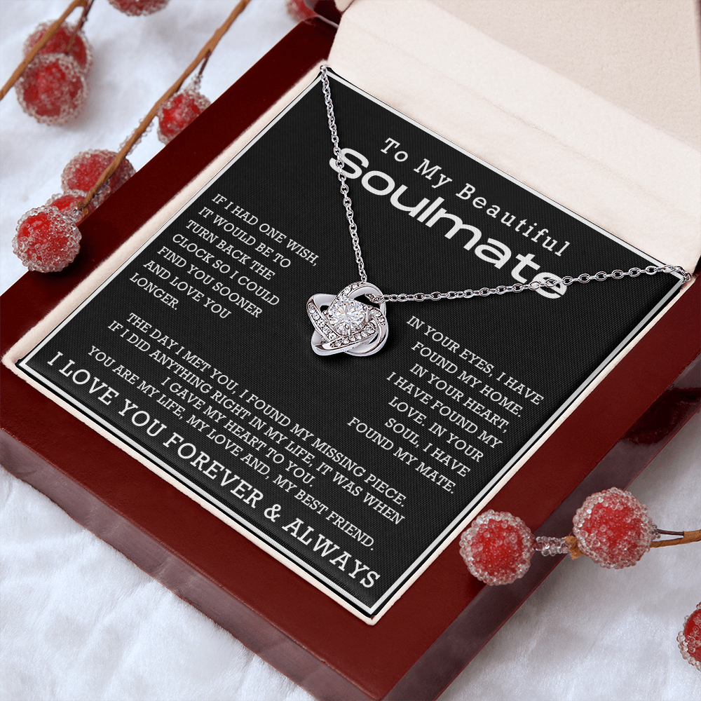 To My Beautiful Soulmate Love Knot Necklace, Anniversary Gift for Girlfriend with Message Card