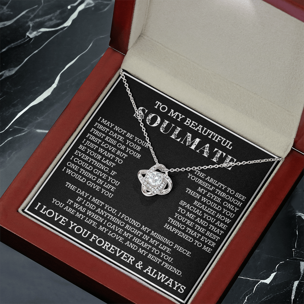 To My Beautiful Soulmate Love Knot Necklace, Gift for Wife, Girlfriend, Anniversary Necklace