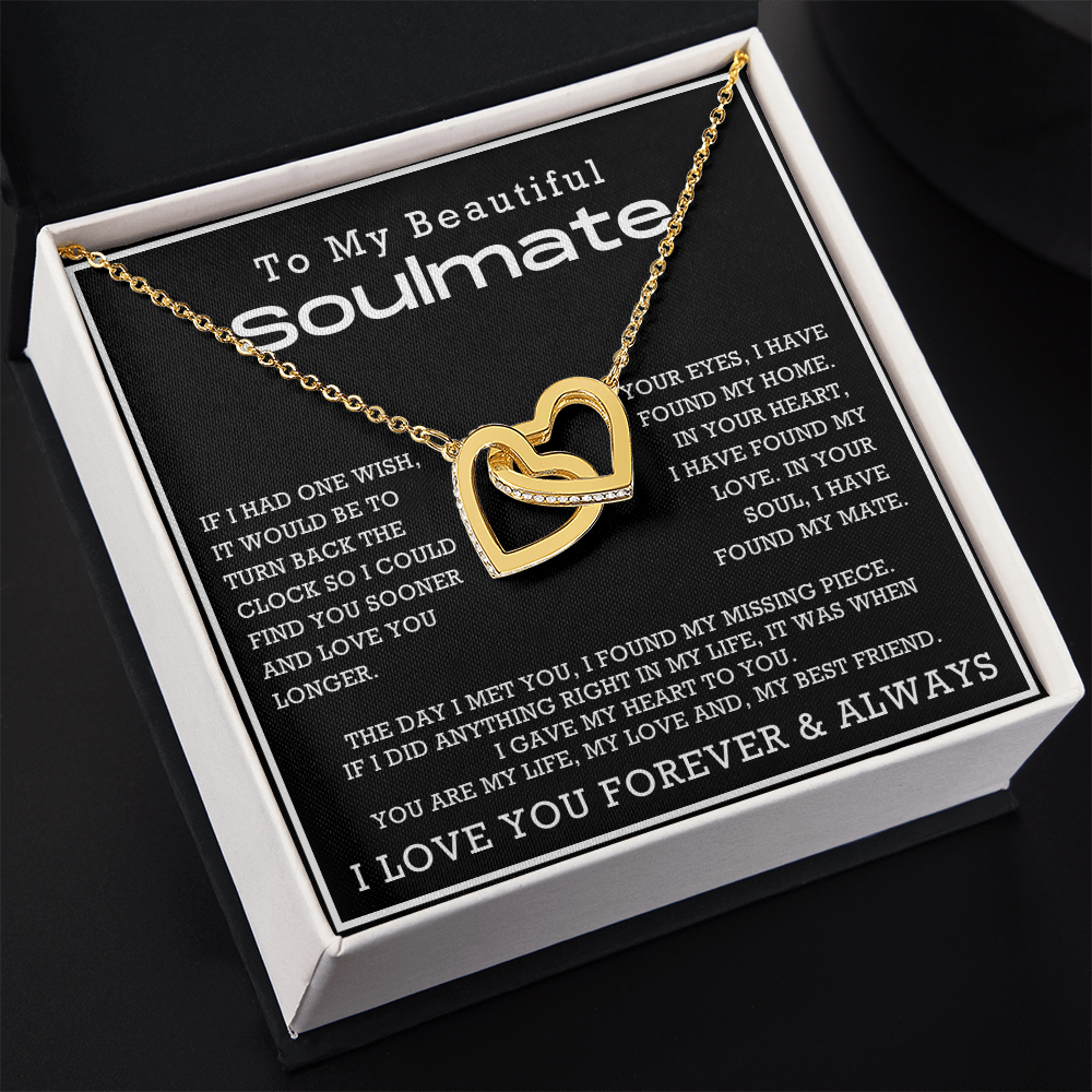 To My Beautiful Soulmate Interlocking Hearts Necklace, Anniversary Gift for Girlfriend with Message Card