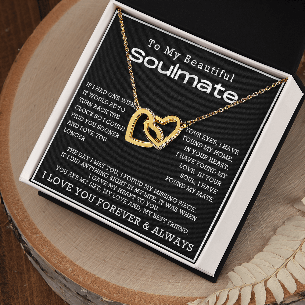 To My Beautiful Soulmate Interlocking Hearts Necklace, Anniversary Gift for Girlfriend with Message Card