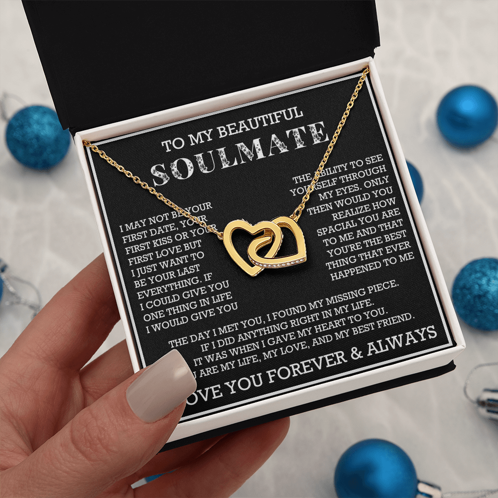 To My Beautiful Soulmate Interlocking Hearts Necklace, Gift for Wife, Girlfriend, Anniversary Necklace