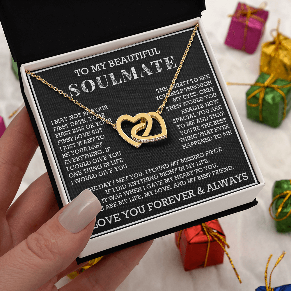 To My Beautiful Soulmate Interlocking Hearts Necklace, Gift for Wife, Girlfriend, Anniversary Necklace