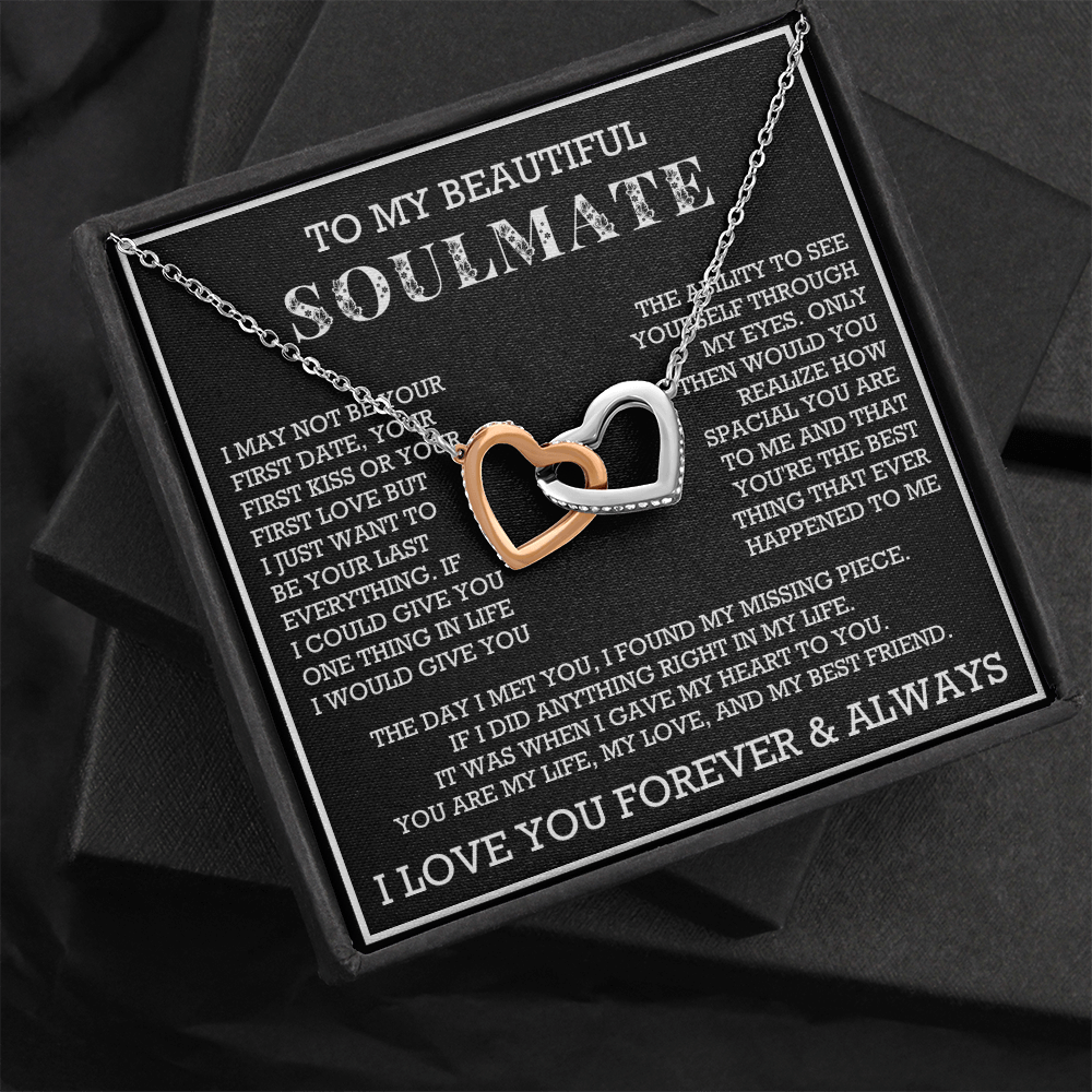 To My Beautiful Soulmate Interlocking Hearts Necklace, Gift for Wife, Girlfriend, Anniversary Necklace