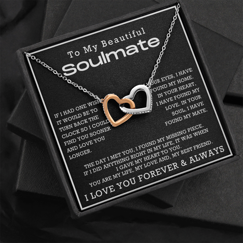 To My Beautiful Soulmate Interlocking Hearts Necklace, Anniversary Gift for Girlfriend with Message Card