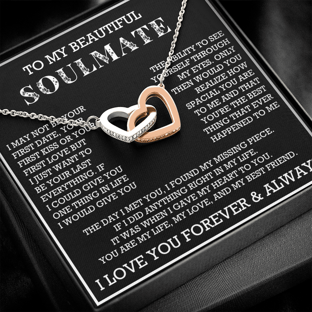 To My Beautiful Soulmate Interlocking Hearts Necklace, Gift for Wife, Girlfriend, Anniversary Necklace