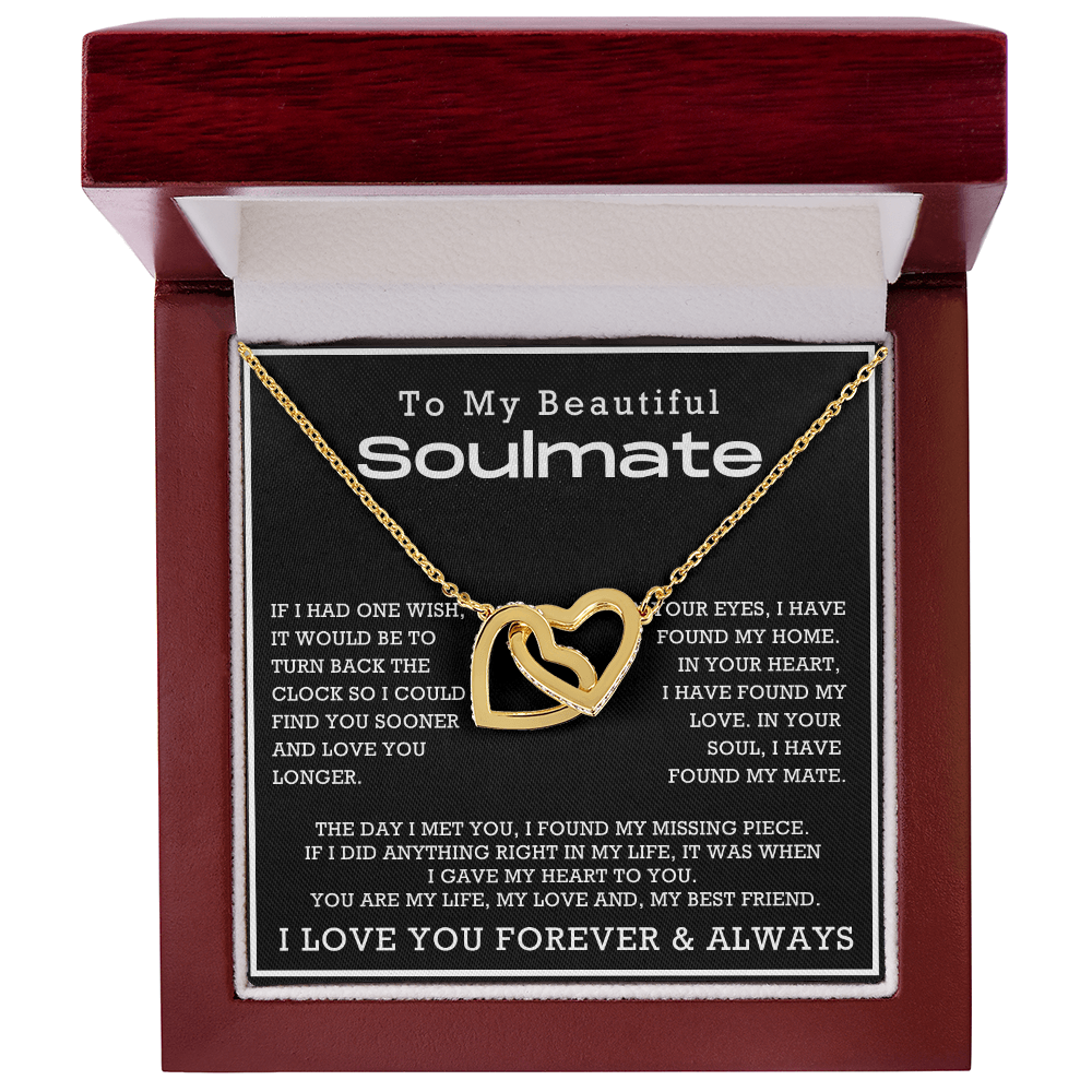 To My Beautiful Soulmate Interlocking Hearts Necklace, Anniversary Gift for Girlfriend with Message Card