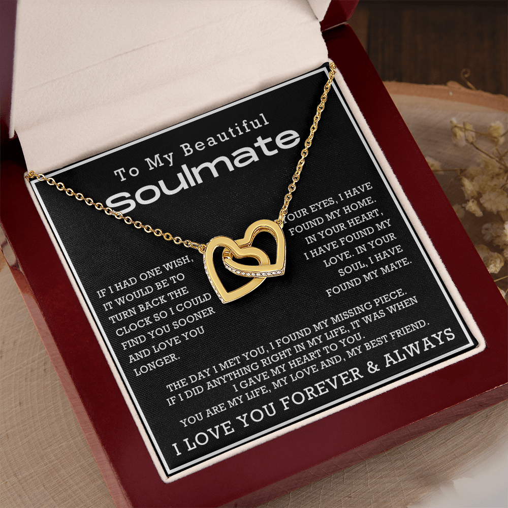 To My Beautiful Soulmate Interlocking Hearts Necklace, Anniversary Gift for Girlfriend with Message Card