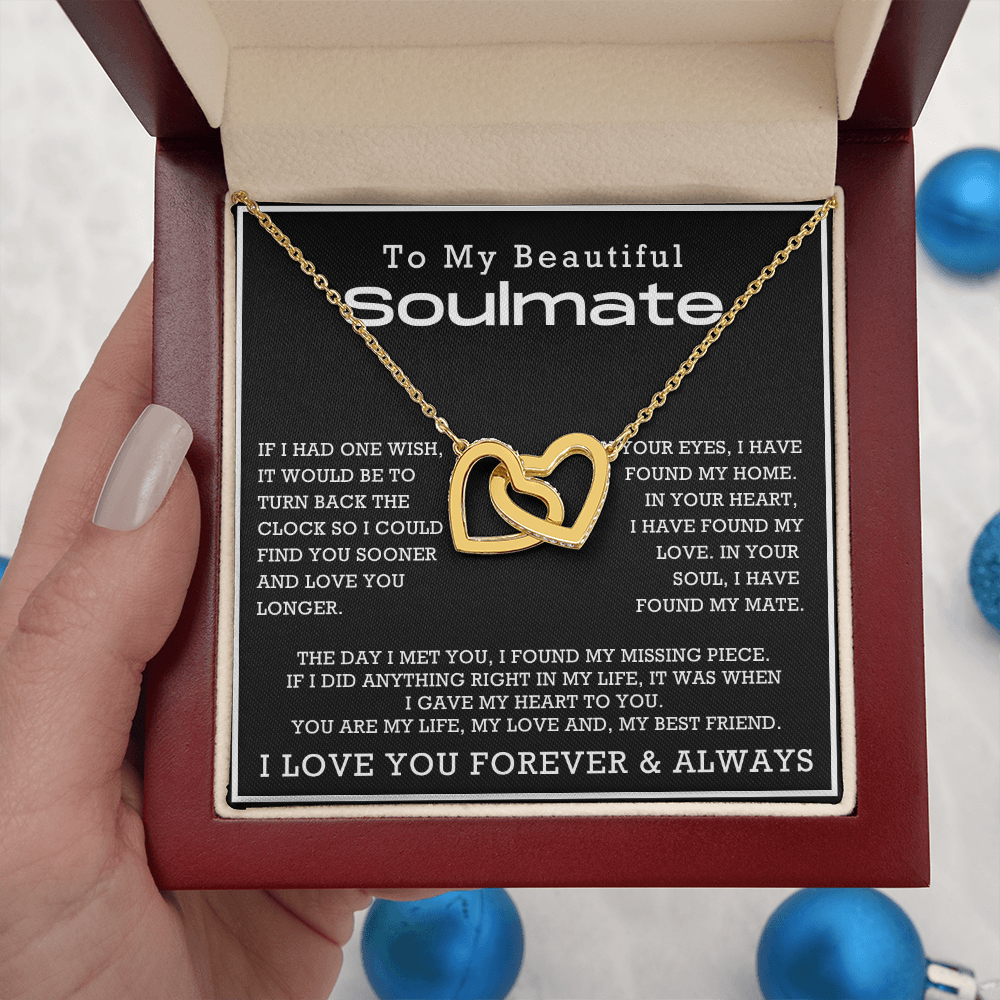 To My Beautiful Soulmate Interlocking Hearts Necklace, Anniversary Gift for Girlfriend with Message Card