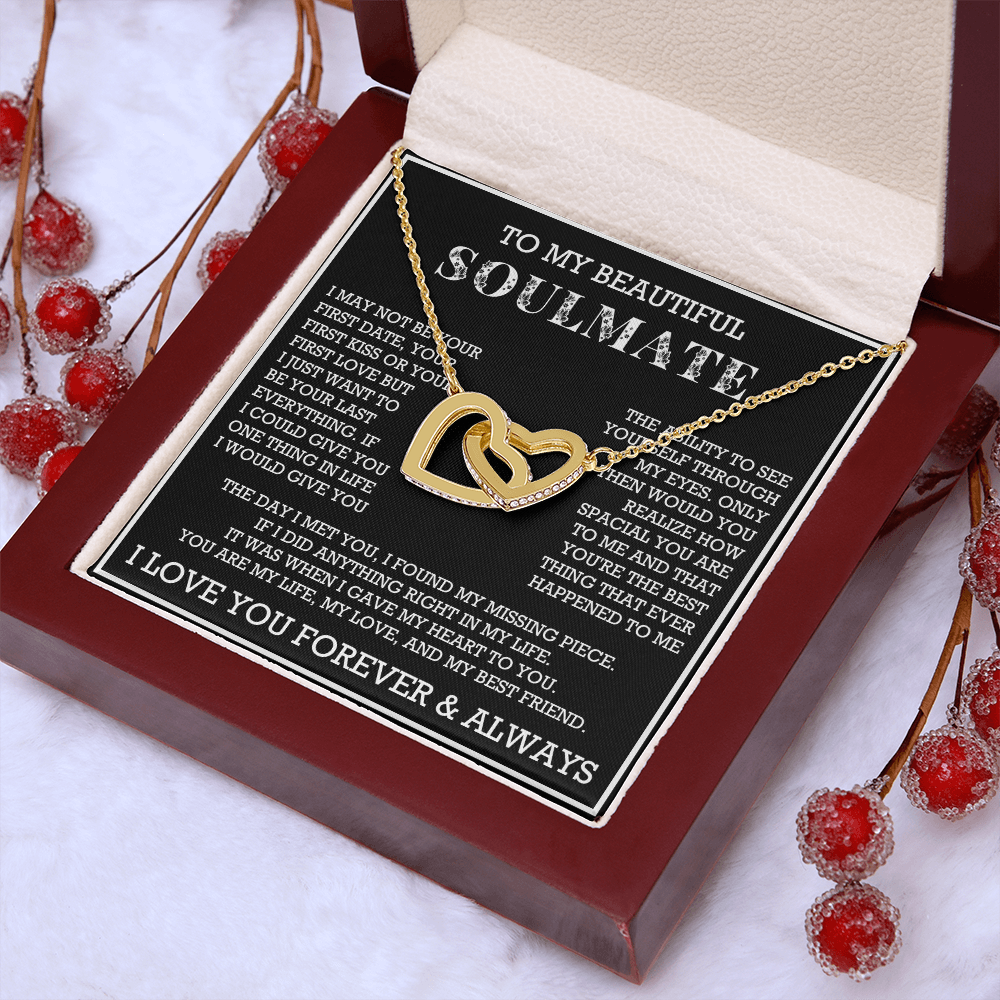 To My Beautiful Soulmate Interlocking Hearts Necklace, Gift for Wife, Girlfriend, Anniversary Necklace