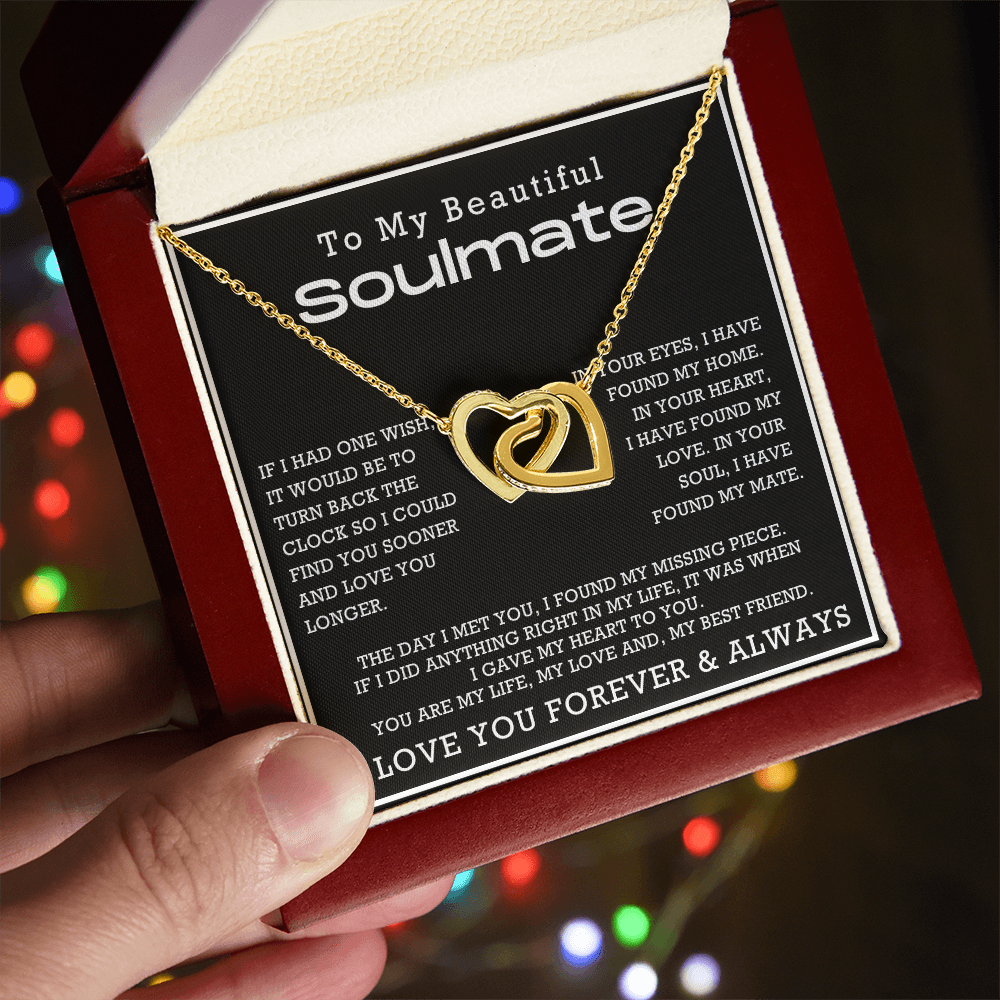 To My Beautiful Soulmate Interlocking Hearts Necklace, Anniversary Gift for Girlfriend with Message Card