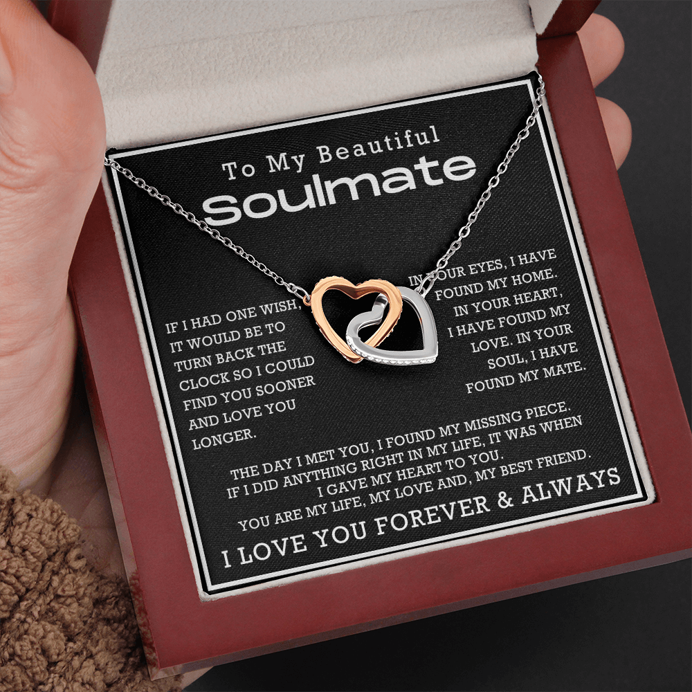 To My Beautiful Soulmate Interlocking Hearts Necklace, Anniversary Gift for Girlfriend with Message Card