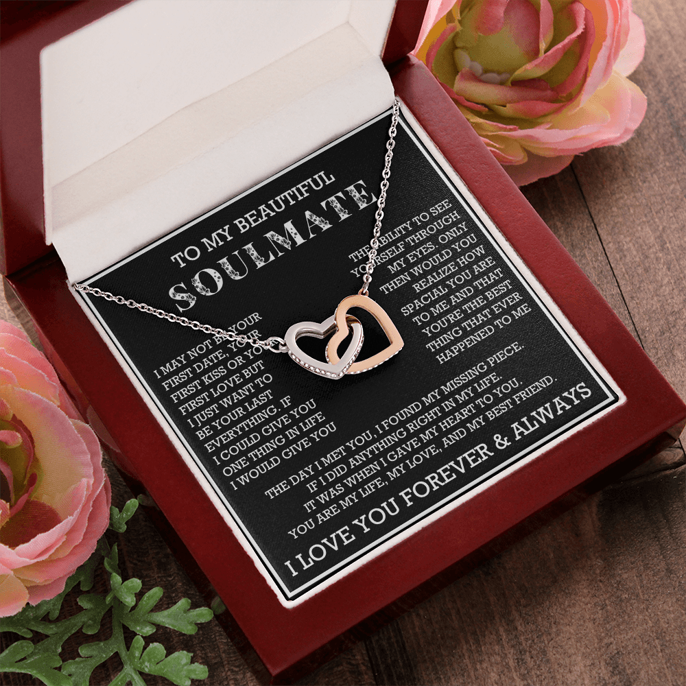 To My Beautiful Soulmate Interlocking Hearts Necklace, Gift for Wife, Girlfriend, Anniversary Necklace
