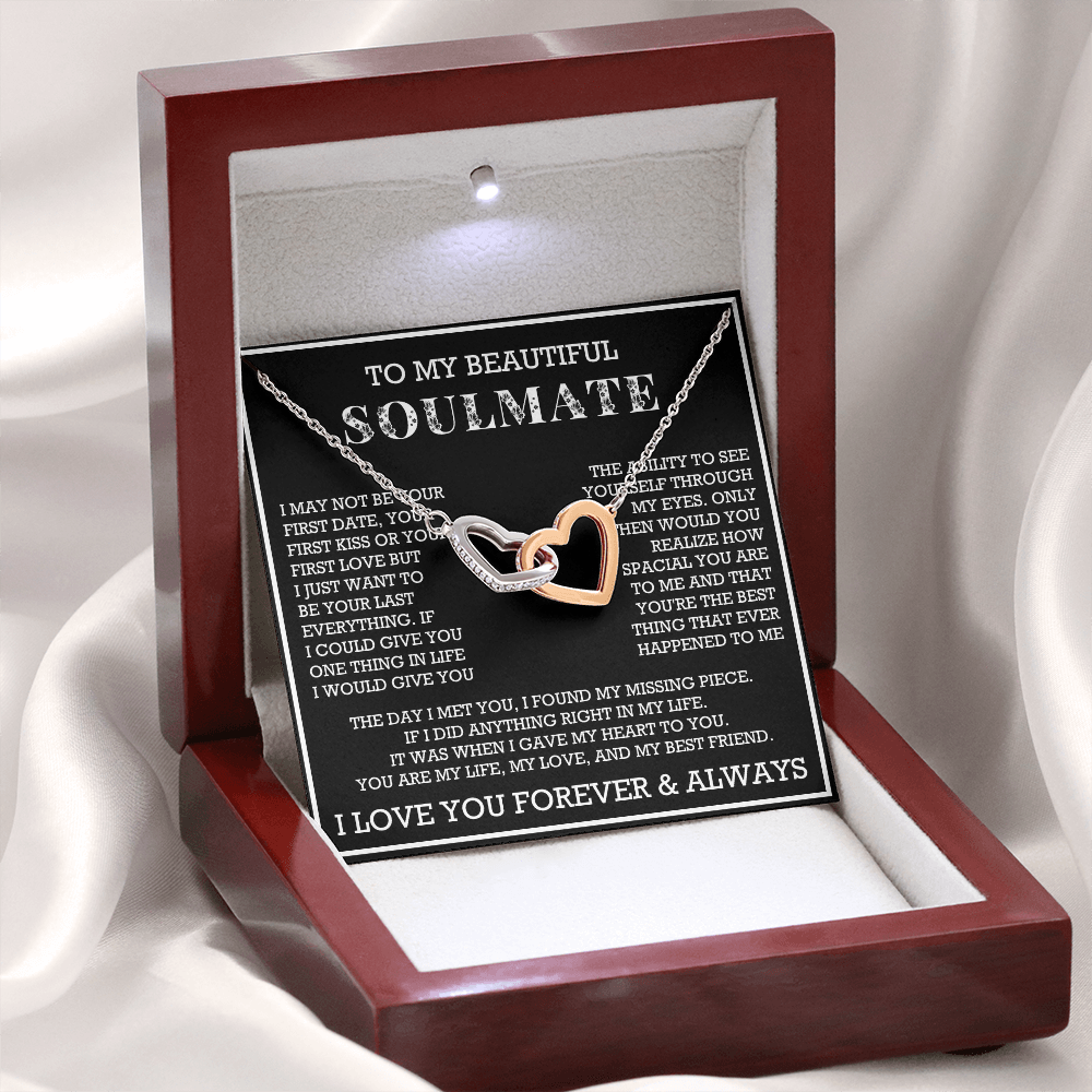 To My Beautiful Soulmate Interlocking Hearts Necklace, Gift for Wife, Girlfriend, Anniversary Necklace