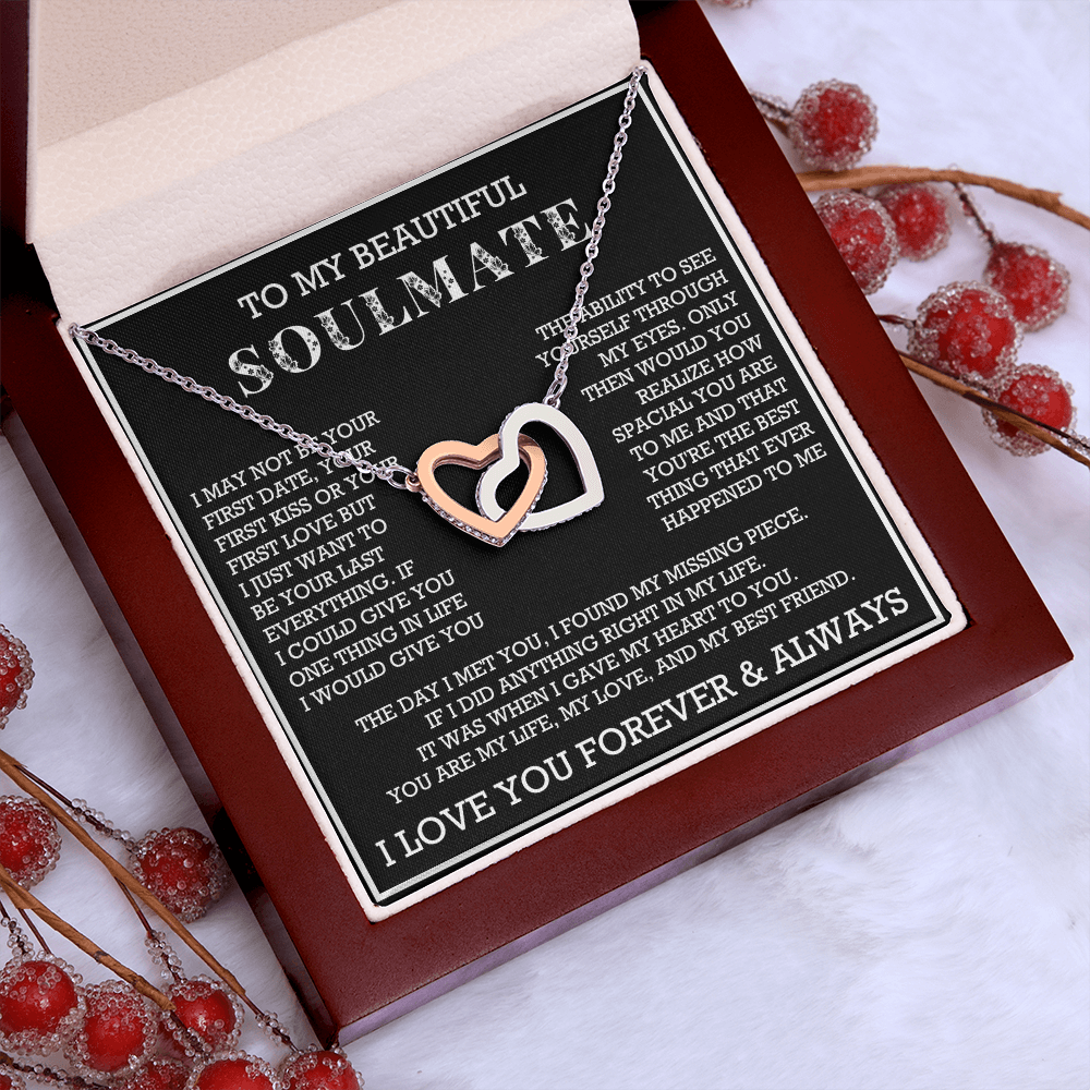 To My Beautiful Soulmate Interlocking Hearts Necklace, Gift for Wife, Girlfriend, Anniversary Necklace