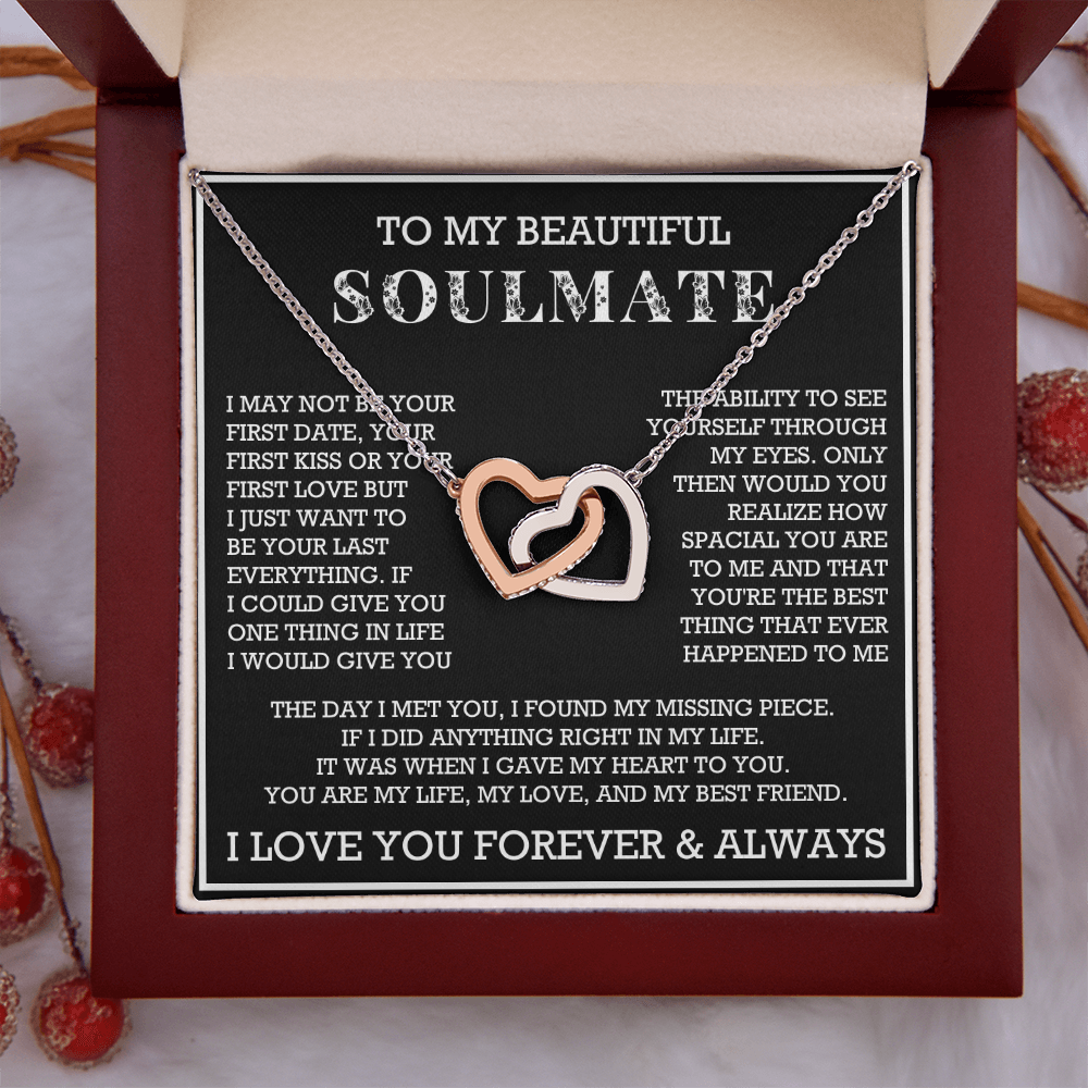 To My Beautiful Soulmate Interlocking Hearts Necklace, Gift for Wife, Girlfriend, Anniversary Necklace