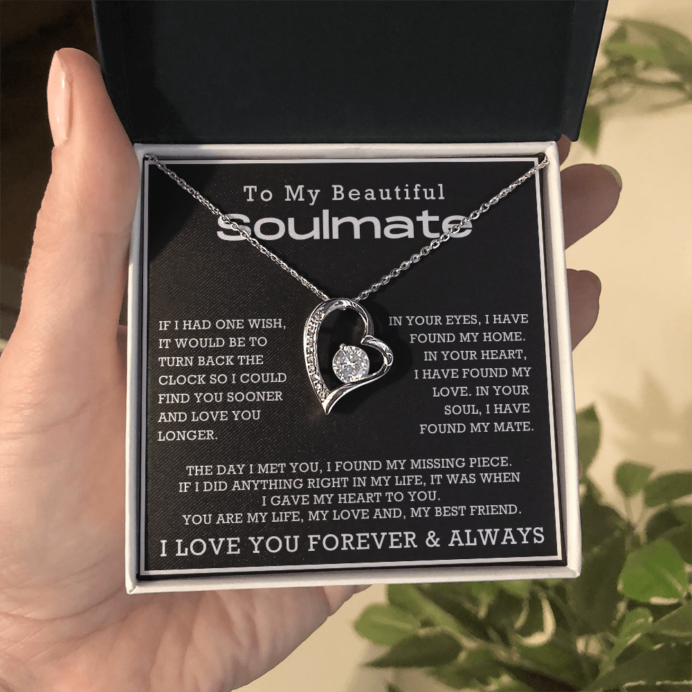 To My Beautiful Soulmate Forever Love Hearts Necklace, Anniversary Gift for Girlfriend with Message Card