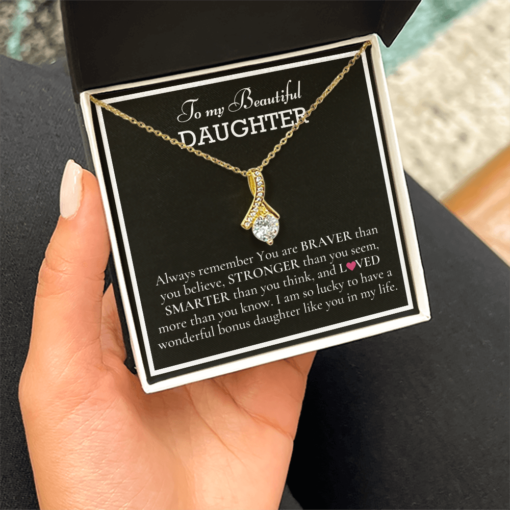 To my Beautiful Daughter, Alluring Beauty Yellow and White Gold Necklace with a Message card