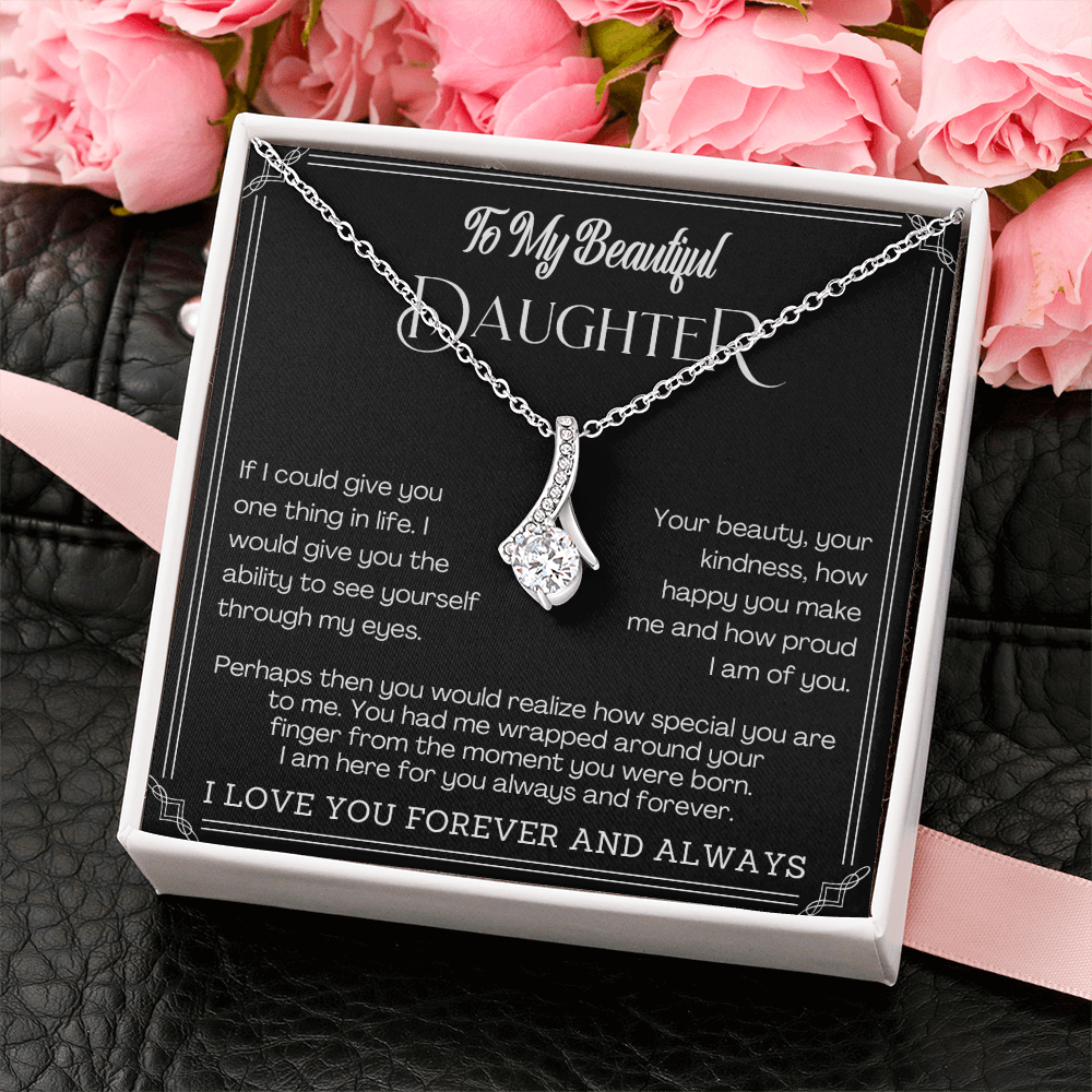 Alluring Beauty Yellow and White Gold Necklace for Daughter with Message card