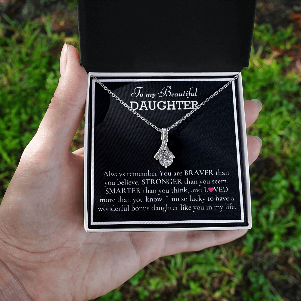 To my Beautiful Daughter, Alluring Beauty Yellow and White Gold Necklace with a Message card