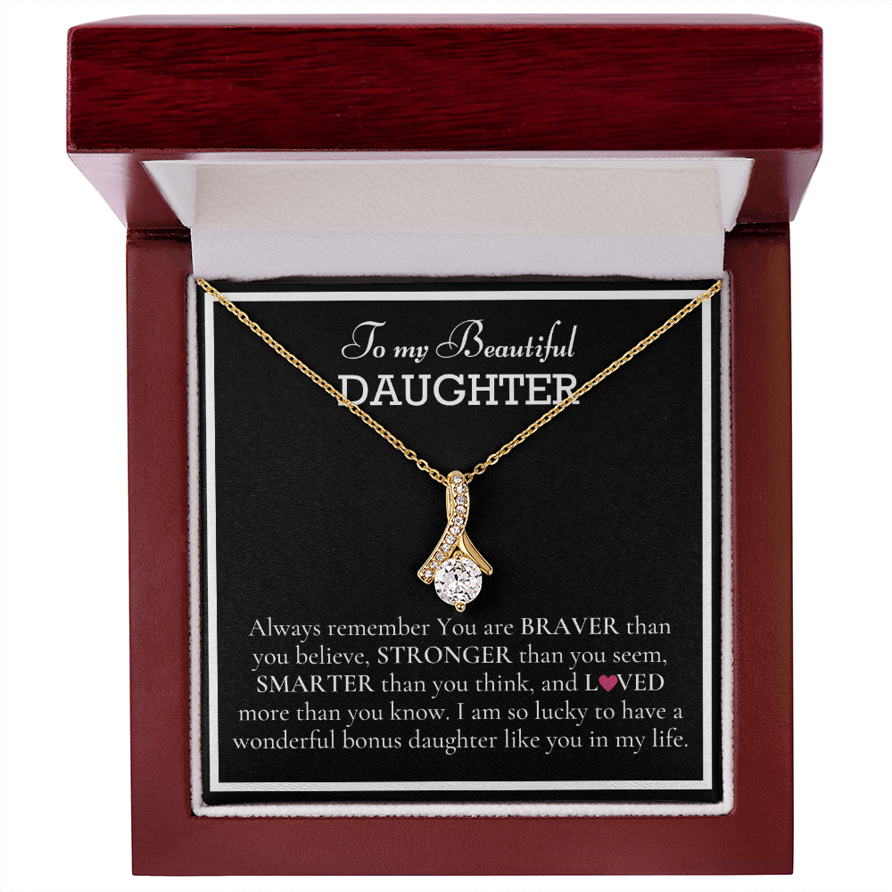 To my Beautiful Daughter, Alluring Beauty Yellow and White Gold Necklace with a Message card