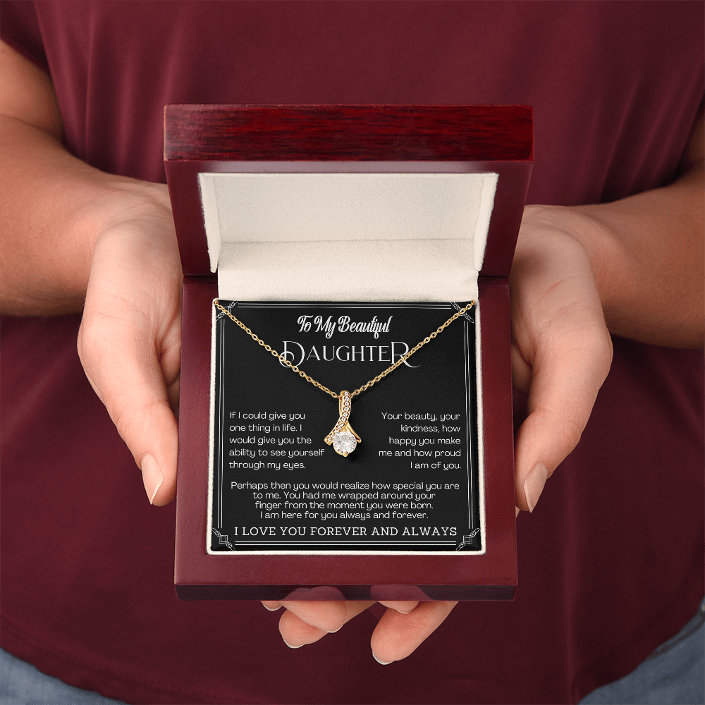 Alluring Beauty Yellow and White Gold Necklace for Daughter with Message card