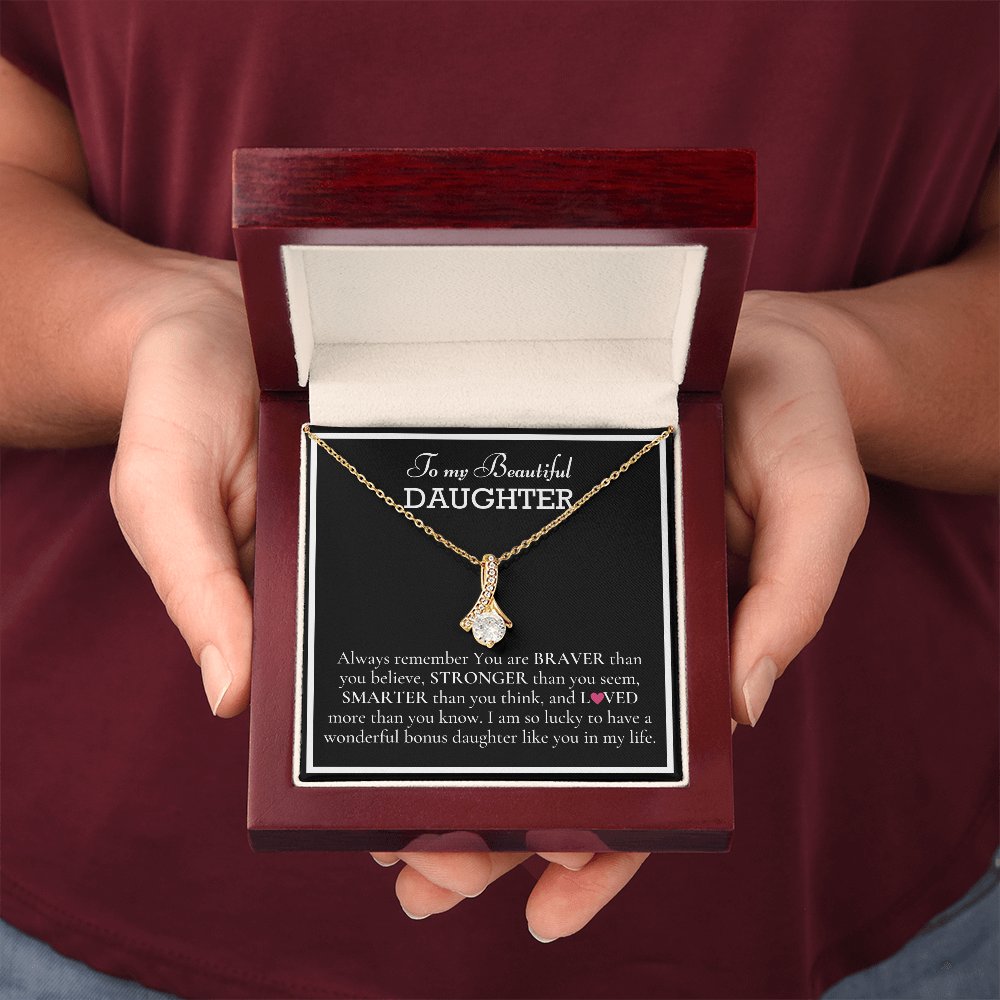 To my Beautiful Daughter, Alluring Beauty Yellow and White Gold Necklace with a Message card