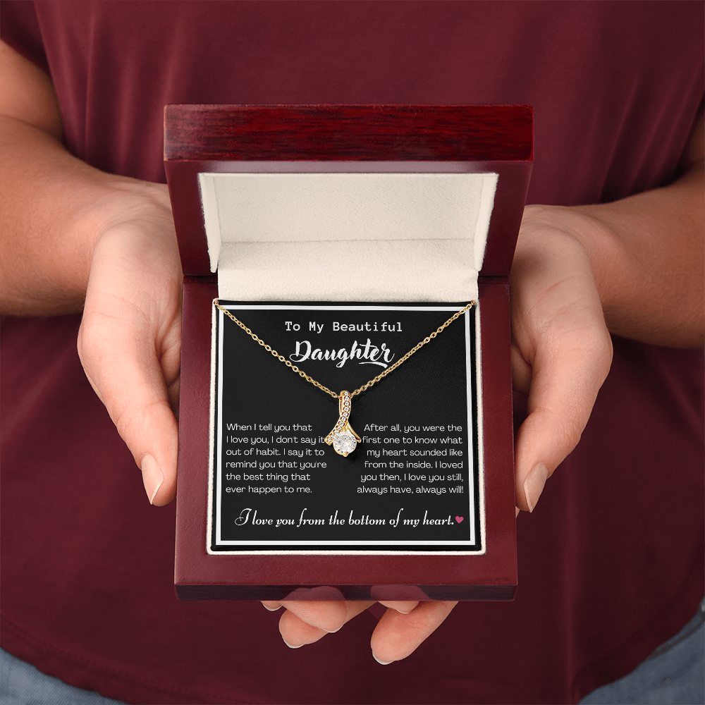To my Beautiful Daughter, Alluring Beauty Yellow and White Gold Necklace with Message card