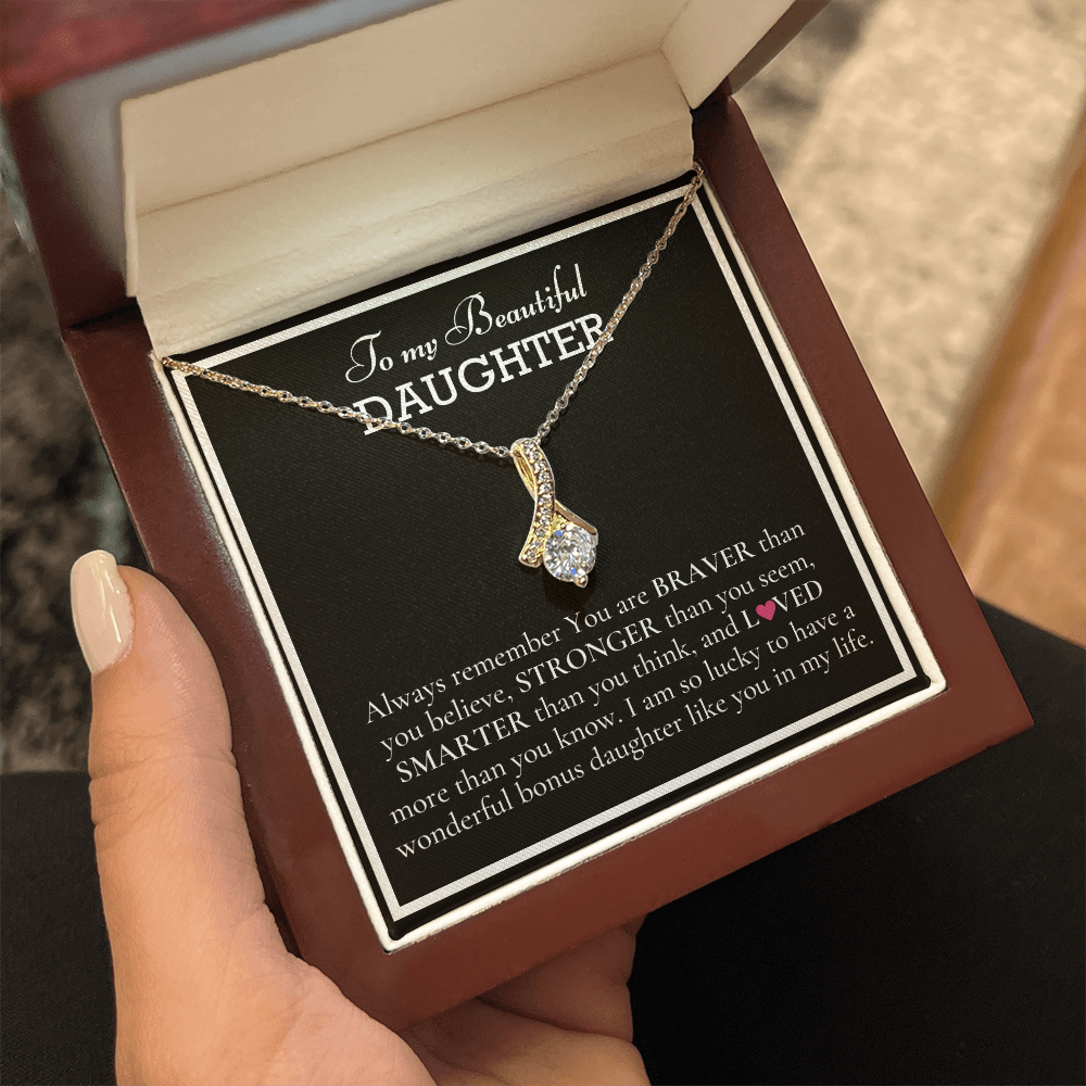To my Beautiful Daughter, Alluring Beauty Yellow and White Gold Necklace with a Message card