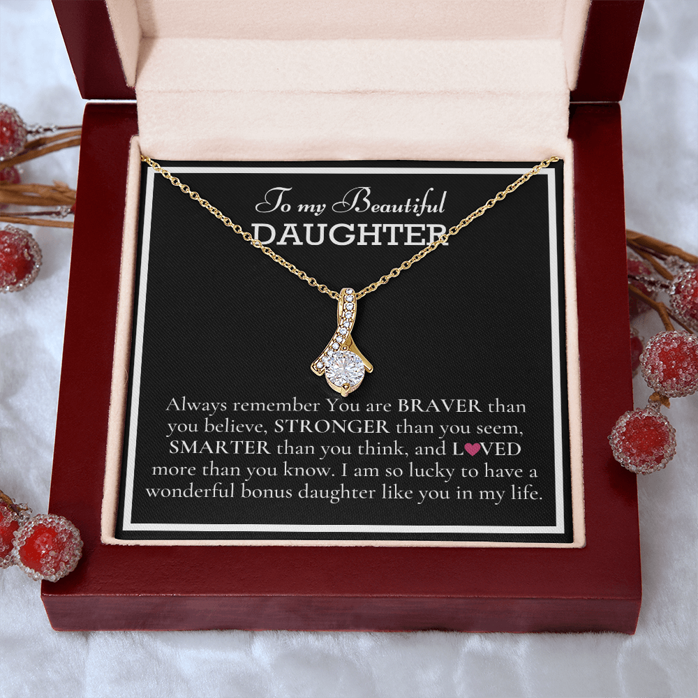To my Beautiful Daughter, Alluring Beauty Yellow and White Gold Necklace with a Message card