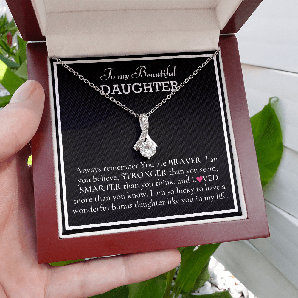 To my Beautiful Daughter, Alluring Beauty Yellow and White Gold Necklace with a Message card