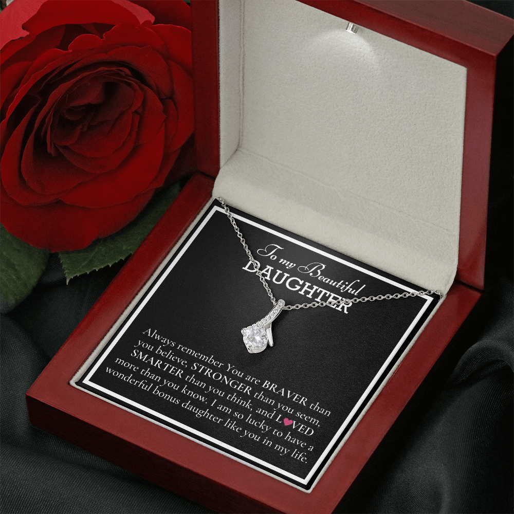 To my Beautiful Daughter, Alluring Beauty Yellow and White Gold Necklace with a Message card